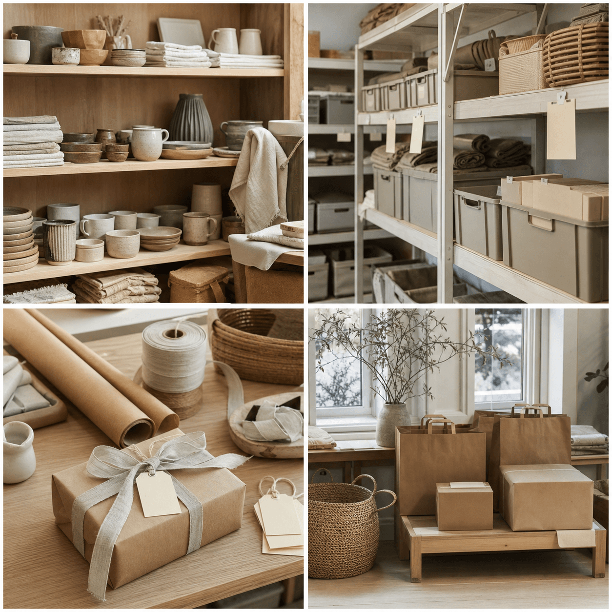 Kurateret butikshylde med nordisk keramik og tekstiler